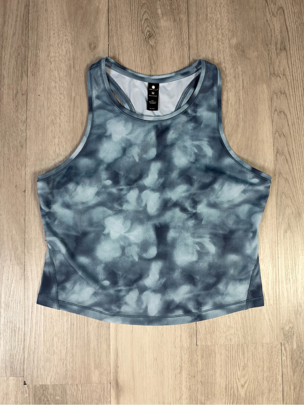 Yogalicious Womens Blue Tie-Dye Racerback Stretch Yoga Cropped Tank Top Size M.